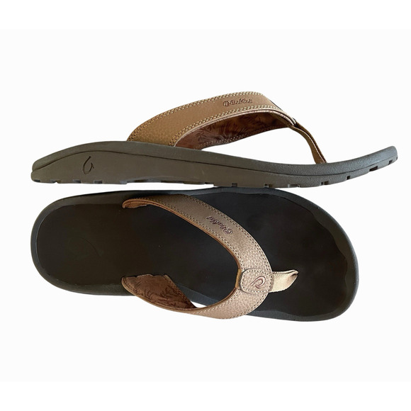 OLUKAI Ohana Men's Size 12/EU 45 Brown Slip-On Water Resistant Flip Flop Sandals - Picture 2 of 7